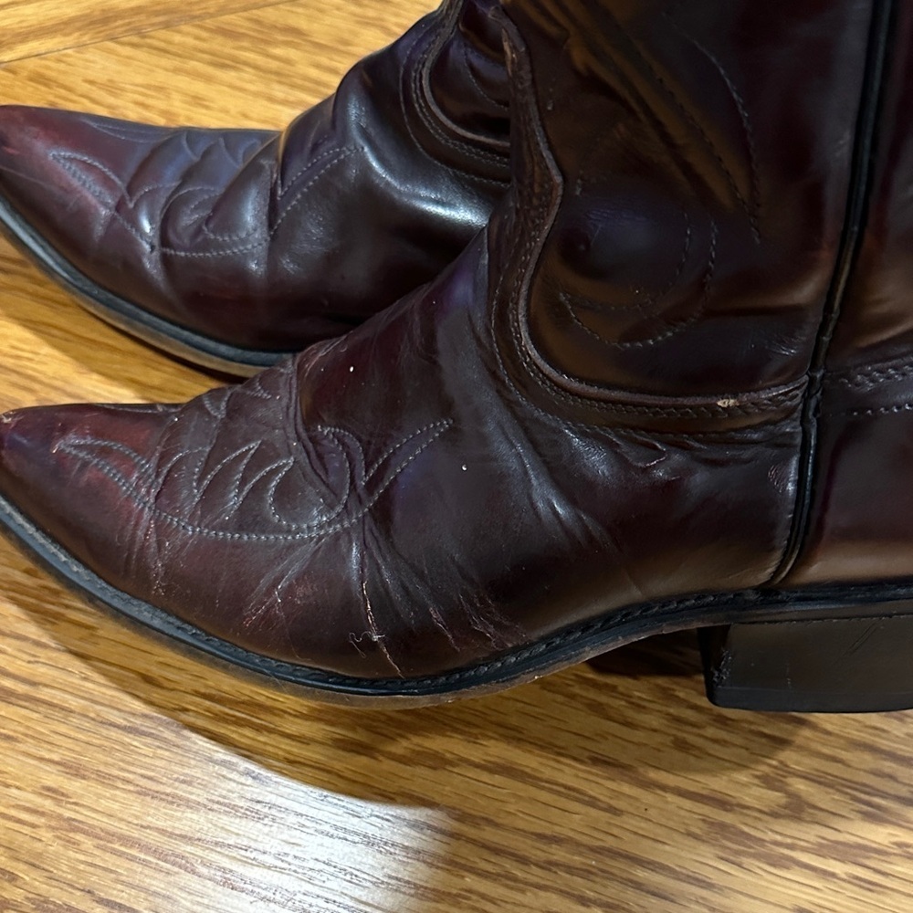 *ACME* Vintage Dark Cherry Leather Western Cowboy Western Boots 4939 Size 9.5 - Picture 10 of 14